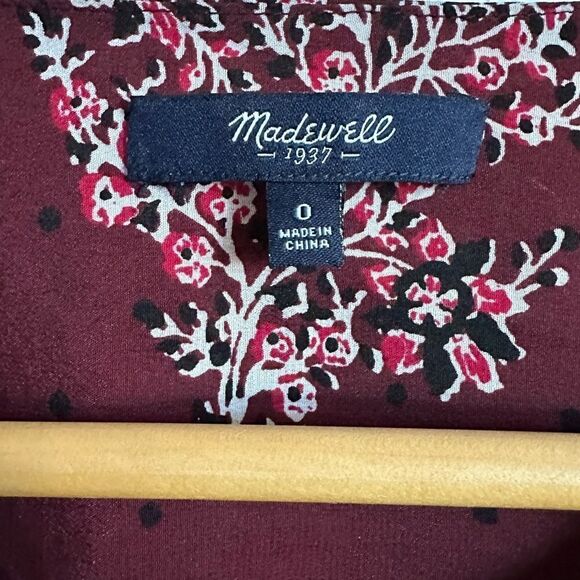 Madewell Silk Lassi Floral Popover Dress Burgundy Size 0 - Picture 7 of 8